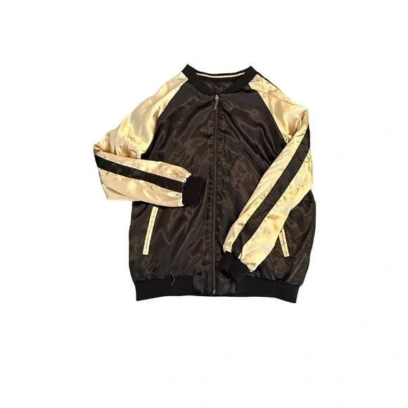 Black and Gold Women's Reversible Bomber Jacket with Japanese Style Embroidery - Picture 9 of 9